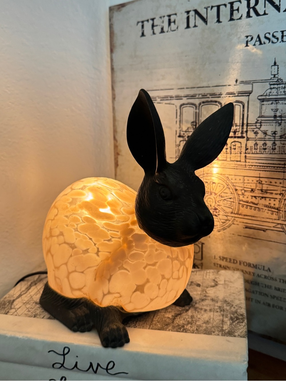 Vintage Andrea by Sadek Tin Chi Rabbit Lamp Glass & Brass Pink Spotted Bunny